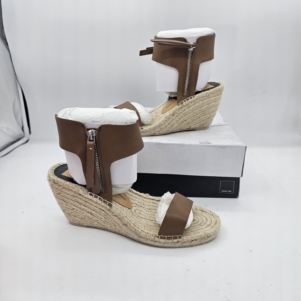 NEW Dolce Vita Gisele Caramel Leather Espadrille Wedge Sandal Shoes Size 9.5 - Picture 7 of 12